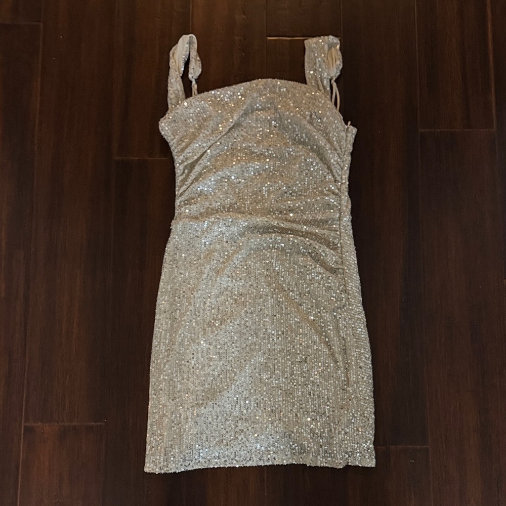 Lucy in the Sky Glittering Silver Mini Dress worn once!